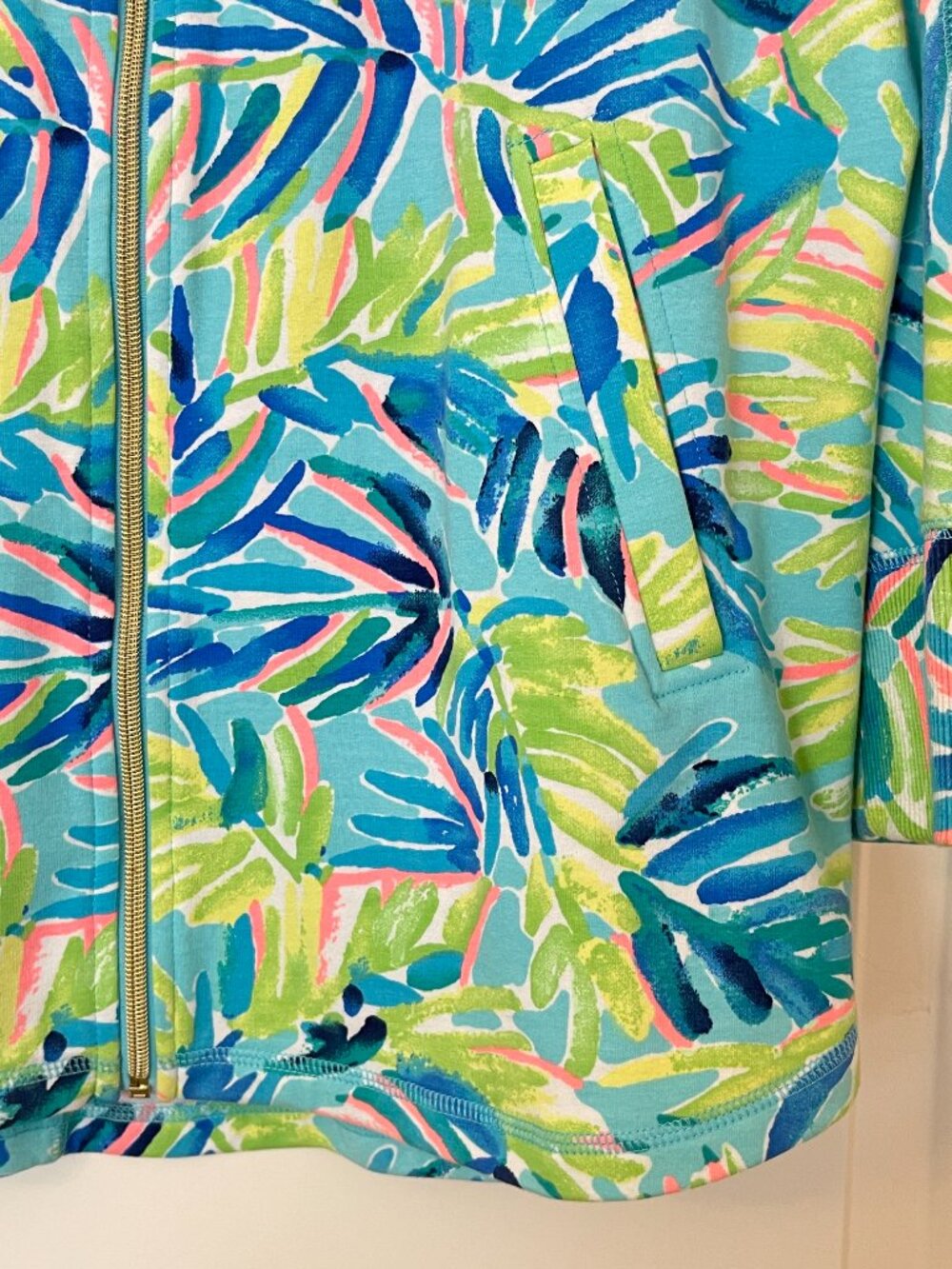 New Lilly Pulitzer Jacket Dee Dee Serenity Green Blue Leaf Small - Picture 3 of 7